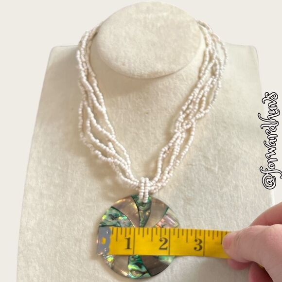 Seed Bead Necklace with Mother of Pearl and Abalone Pendant - Picture 4 of 7